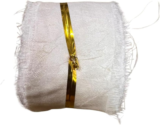 Knitsilk Recycled Mulberry Sari Silk Ribbon Yarn | 10 x 1-Yard Pieces | Natural Undyed Dyeable Frayed Strips for Knitting, Mixed Media, & DIY Crafts