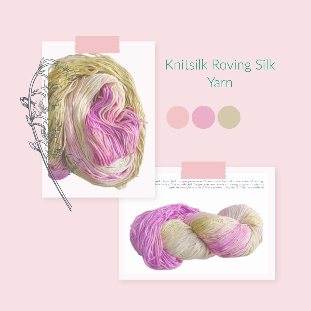 Knitsilk, 100% Recycled Silk Roving and Hand-Dyed Pure Mulberry Silk Yarn Perfect for Knitting, Crocheting, Weaving, and More 100 gm-225 Yards (Jordan)