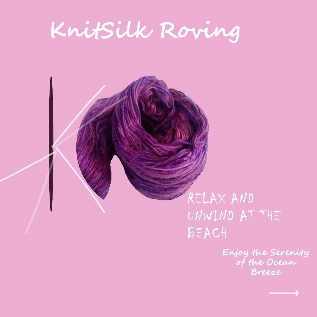 Knitsilk, 100% Recycled Silk Roving and Hand-Dyed Pure Mulberry Silk Yarn Perfect for Knitting, Crocheting, Weaving, and More 100 gm-225 Yards (Tokyo)