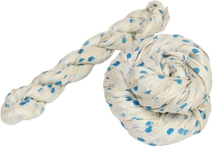 Knitsilk recycled sari silk ribbon yarn - Polka dot(Blue)