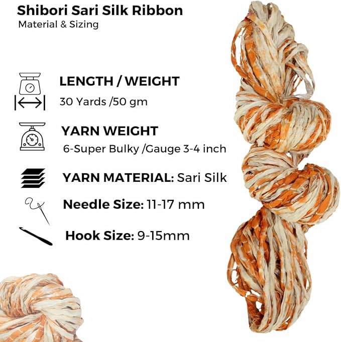 Knitsilk Recycled Shibori Sari Silk Ribbon Yarn-Orange