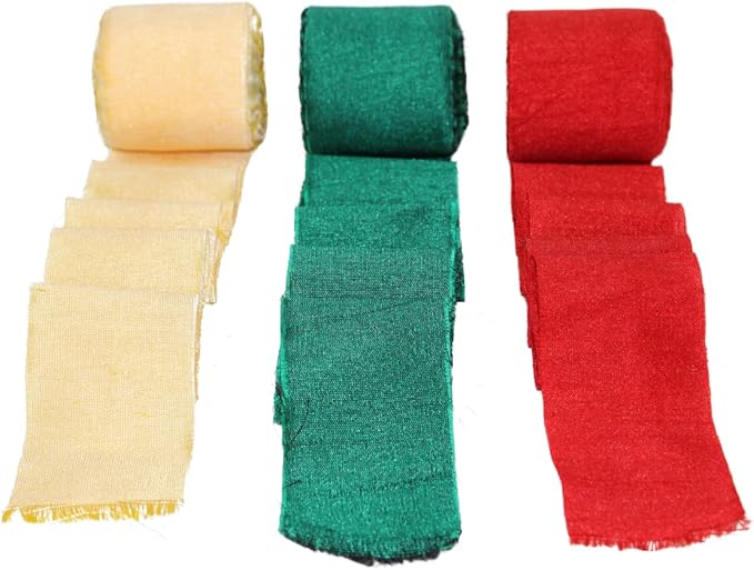 Knitsilk Dupioni Satin Ribbon Green and Red