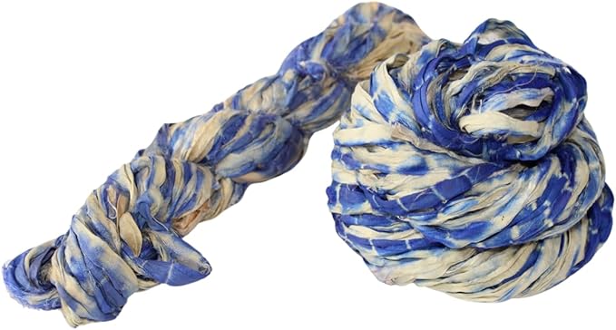 Knitsilk Recycled Shibori Sari Silk Ribbon Yarn-Royal blue