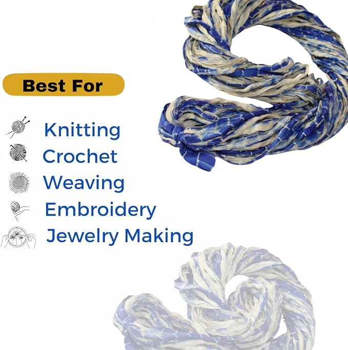 Knitsilk Recycled Shibori Sari Silk Ribbon Yarn-Royal blue