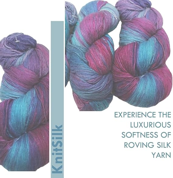 Knitsilk, 100% Recycled Silk Roving and Hand-Dyed Pure Mulberry Silk Yarn Perfect for Knitting, Crocheting, Weaving, and More 100 gm-225 Yards (Cancun)