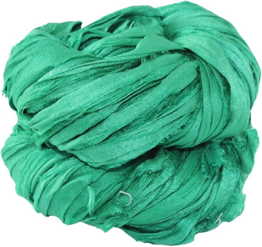 Knitsilk recycled sari silk ribbon yarn — Green