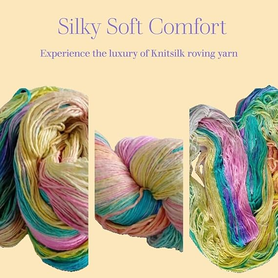 Knitsilk, 100% Recycled Silk Roving and Hand-Dyed Pure Mulberry Silk Yarn Perfect for Knitting, Crocheting, Weaving, and More 100 gm-225 Yards (Agra)