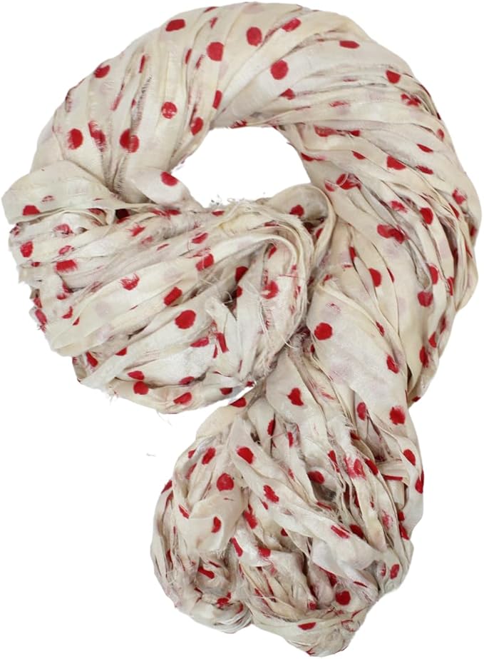 Knitsilk recycled sari silk ribbon yarn - Polka dot(Red)