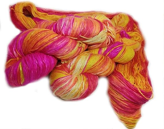 Knitsilk, 100% Recycled Silk Roving and Hand-Dyed Pure Mulberry Silk Yarn Perfect for Knitting, Crocheting, Weaving, and More 100 gm-225 Yards (Jaipur)
