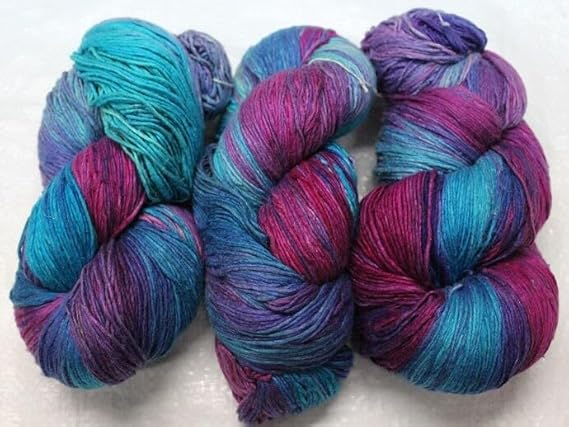 Knitsilk, 100% Recycled Silk Roving and Hand-Dyed Pure Mulberry Silk Yarn Perfect for Knitting, Crocheting, Weaving, and More 100 gm-225 Yards (Cancun)