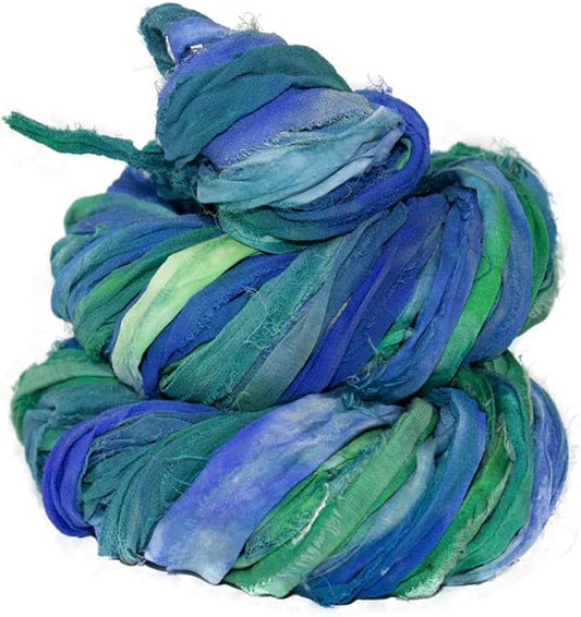 Knitsilk recycled sari silk ribbon yarn — Blue galaxy