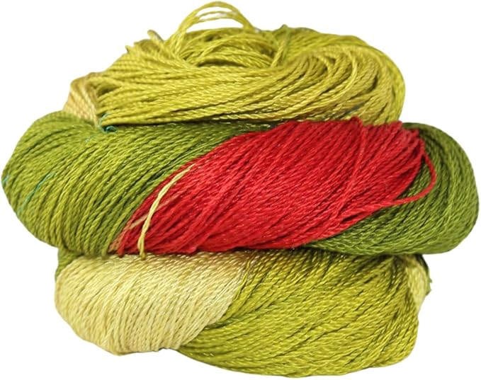 3 ply  Silk Lace Weight Yarn,Dark olive and Red