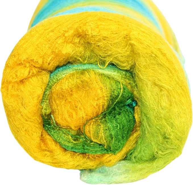 Knitsilk Silk fiber yarn, Aqua blue and yellow