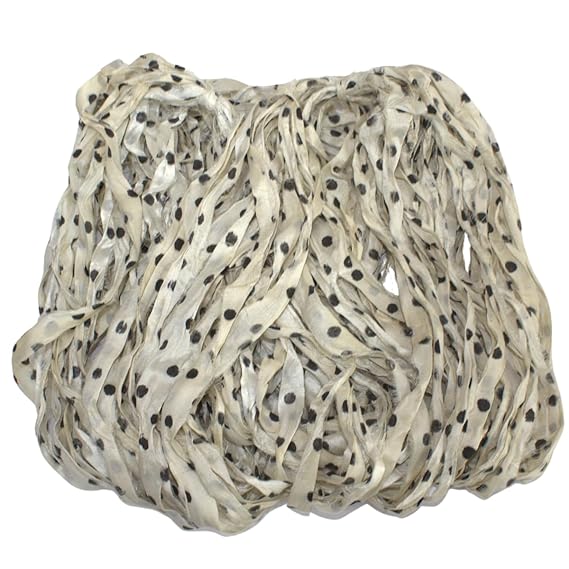 Knitsilk recycled sari silk ribbon yarn - Polka dot(Black)