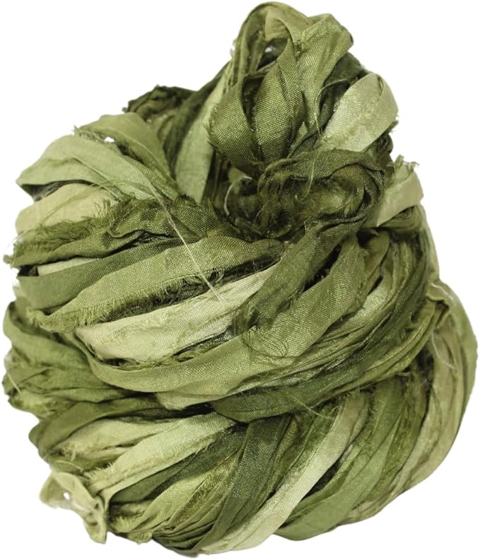 Knitsilk Recycled Sari Silk Ribbon Yarn-Olive Ombre