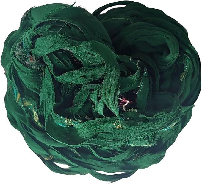 Knitsilk Recycled Sari Silk and chiffon ribbon yarn-Green