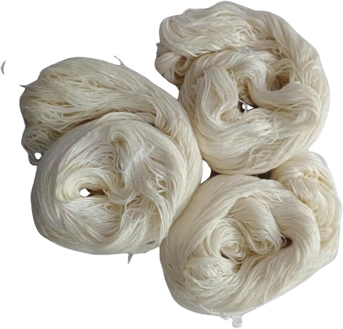 Knitsilk Premium Quality Vegan Banana Silk Yarn (White, 100 gm – 40 Yard)