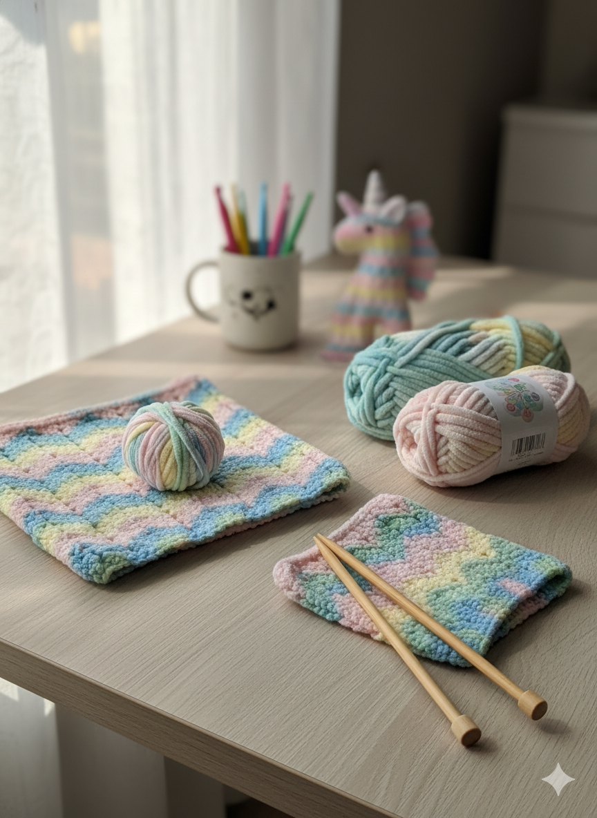 Knitsilk Baby Soft Blankie Wool Yarn | Natural, Ultra-Soft Wool for Premium Baby Blankets, Cozy Throws & Quick Projects | 100 grams | Rainbow