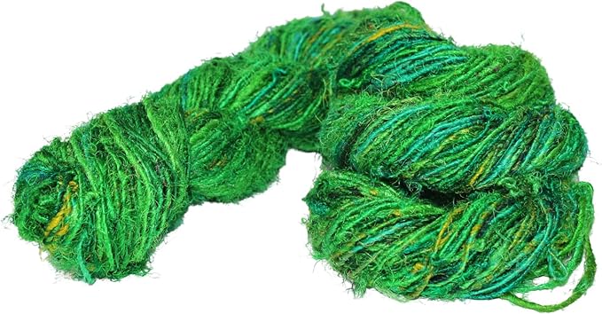 Knitsilk Premium Recycled Sari Silk Worsted Yarn(150+Yards)-Best for Knitting, Crocheting, and Jewelry Making Sustainable and Unique Texture Yarn (Ocean of green)