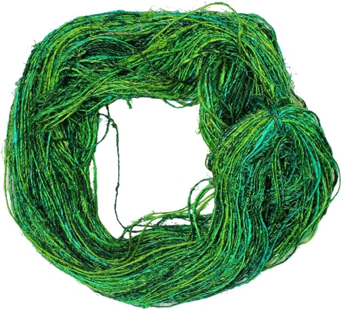 Knitsilk Premium Recycled Sari Silk Worsted Yarn(150+Yards)-Best for Knitting, Crocheting, and Jewelry Making Sustainable and Unique Texture Yarn (Ocean of green)