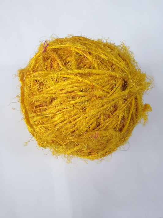 Knitsilk Recycled Sari Silk Yarn – Yellow Colour | 85 Yards | 100g | Eco-Friendly Handspun Fiber for Knitting, Crochet & Weaving