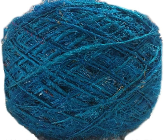 Knitsilk Premium Recycled Sari Silk Yarn – Aqua blue Color (100 Grams)