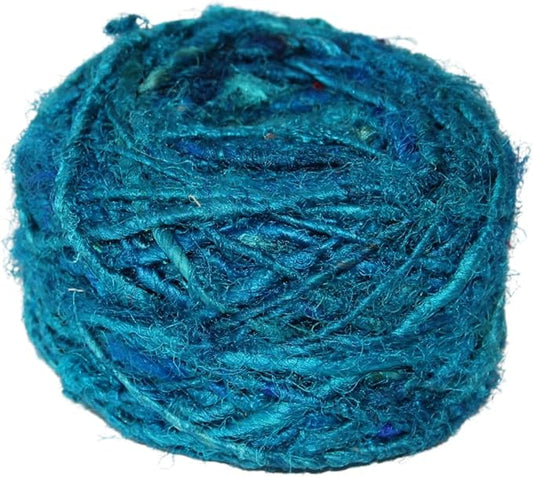 Knitsilk Recycled Sari Silk Yarn – Aqua blue | 85 Yards | 100g | Eco-Friendly Handspun Fiber for Knitting, Crochet & Weaving