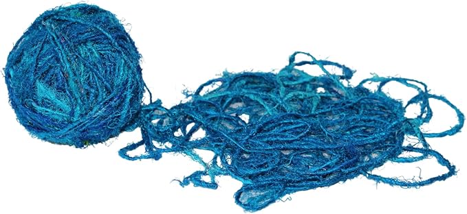 Knitsilk Recycled Sari Silk Yarn – Aqua blue | 85 Yards | 100g | Eco-Friendly Handspun Fiber for Knitting, Crochet & Weaving
