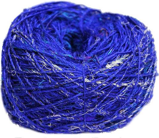 Knitsilk Premium Recycled Sari Silk Yarn – Blue Color (100 Grams)