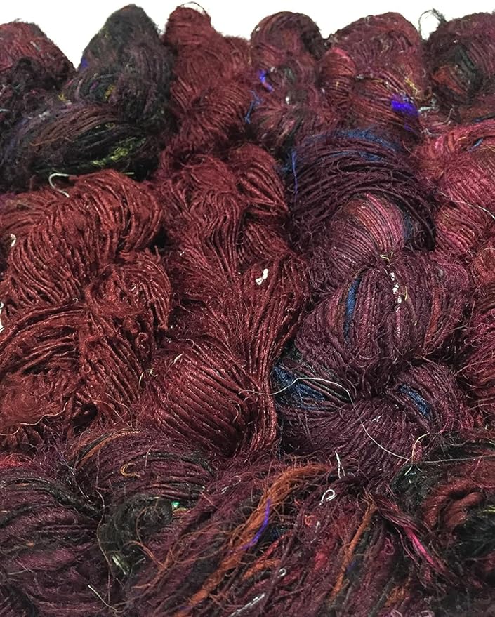 Knitsilk Premium Recycled Sari Silk Worsted Yarn(150+Yards)-Best for Knitting, Crocheting, and Jewelry Making Sustainable and Unique Texture Yarn (Brown)
