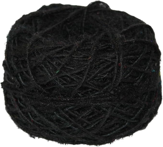Knitsilk Recycled Sari Silk Yarn – Black Colour | 85 Yards | 100g | Eco-Friendly Handspun Fiber for Knitting, Crochet & Weaving