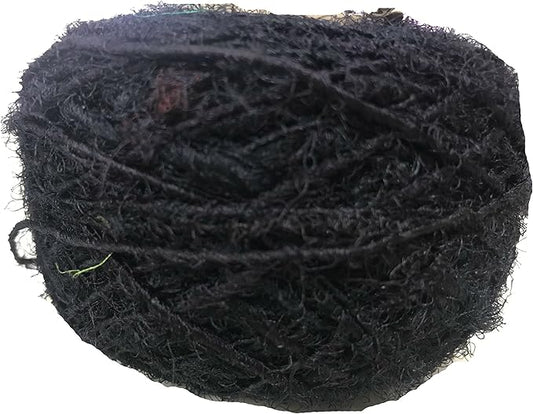 Knitsilk Premium Recycled Sari Silk Yarn – Black Color (100 Grams)