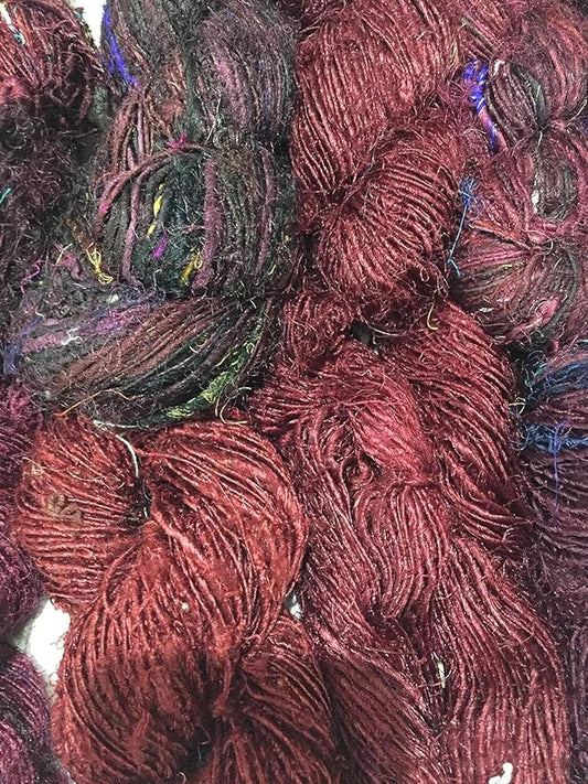 Knitsilk Premium Recycled Sari Silk Worsted Yarn(150+Yards)-Best for Knitting, Crocheting, and Jewelry Making Sustainable and Unique Texture Yarn (Brown)