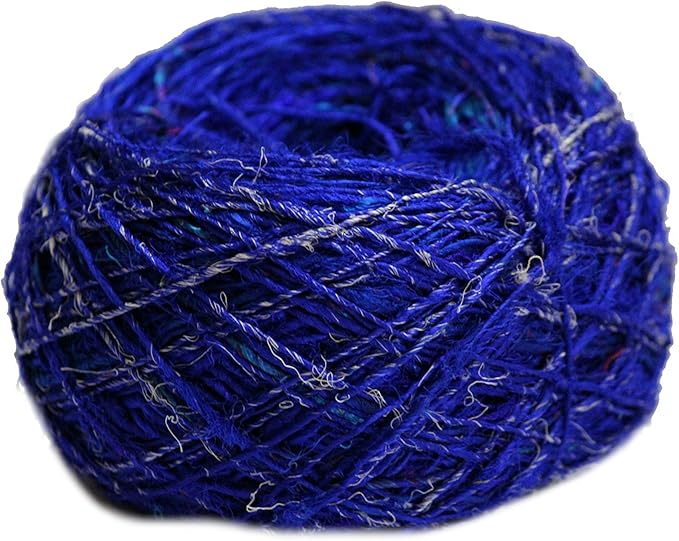 Knitsilk Premium Recycled Sari Silk Yarn – Blue Color (100 Grams)