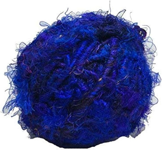 Knitsilk Recycled Sari Silk Yarn – Blue Colour | 85 Yards | 100g | Eco-Friendly Handspun Fiber for Knitting, Crochet & Weaving