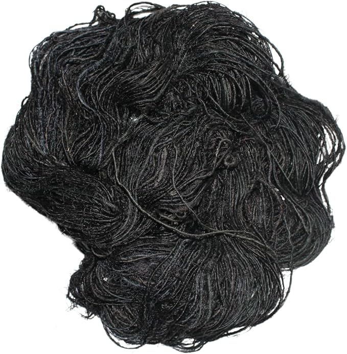 Knitsilk Premium Recycled Sari Silk Worsted Yarn(150+Yards)-Best for Knitting, Crocheting, and Jewelry Making Sustainable and Unique Texture Yarn (Black)