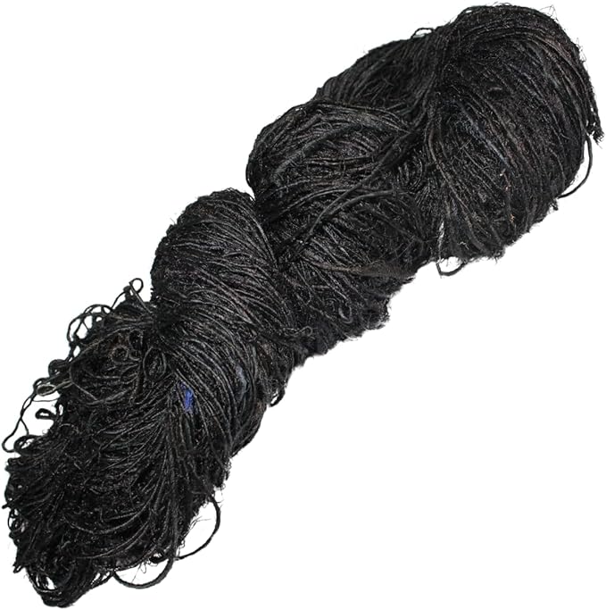 Knitsilk Premium Recycled Sari Silk Worsted Yarn(150+Yards)-Best for Knitting, Crocheting, and Jewelry Making Sustainable and Unique Texture Yarn (Black)