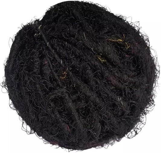 Knitsilk Regular Recycled Sari Silk Yarn - Black, 100 Grams (50-70 Yards) | Soft, Eco-Friendly Craft Yarn