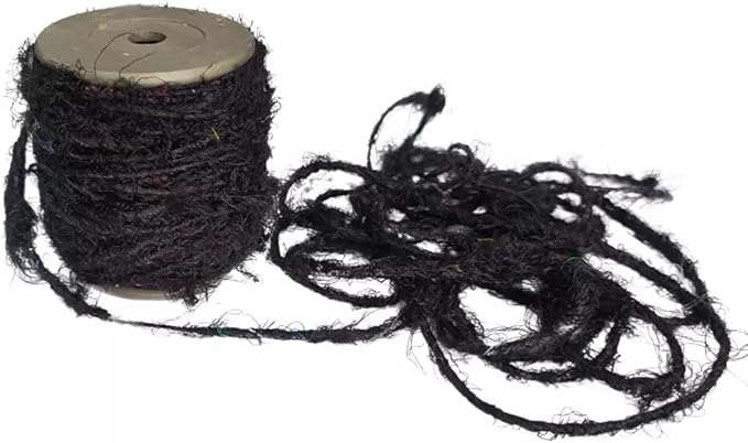 Knitsilk Regular Recycled Sari Silk Yarn - Black, 100 Grams (50-70 Yards) | Soft, Eco-Friendly Craft Yarn