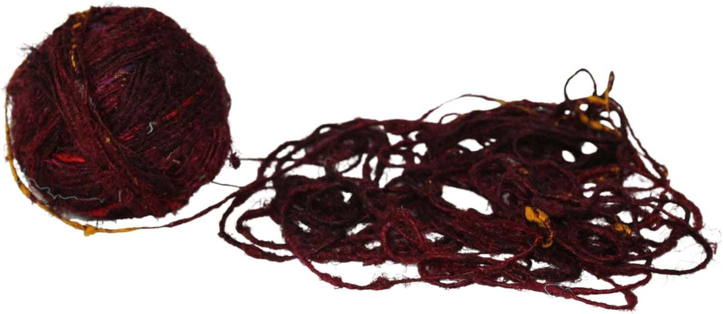Knitsilk Recycled Sari Silk Yarn – Brown| 85 Yards | 100g | Eco-Friendly Handspun Fiber for Knitting, Crochet & Weaving