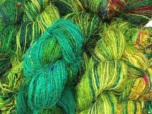 Knitsilk Regular Recycled Sari Silk Yarn - Ocean of Green, 100 Grams (50-70 Yards) | Soft, Eco-Friendly Craft Yarn