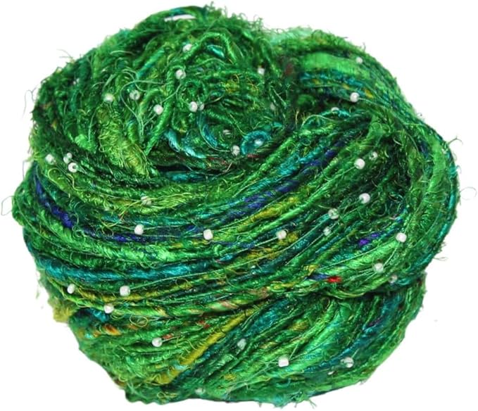 Knitsilk Recycled Sari Silk Beads Yarn – 100g | 80+ Yards | Eco-Friendly Handcrafted Material for Knitting, Crochet & Weaving