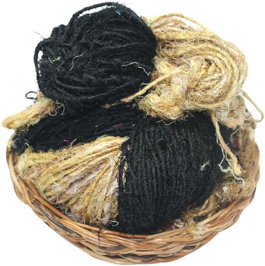 Knitsilk Handspun Recycled Sari Silk Yarn – Black & Grey Combo | 2 x 100g Skeins | Eco-Friendly Bulky Yarn for Knitting, Crocheting & Weaving