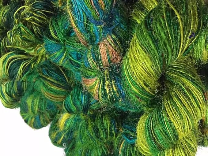 Knitsilk Regular Recycled Sari Silk Yarn - Ocean of Green, 100 Grams (50-70 Yards) | Soft, Eco-Friendly Craft Yarn