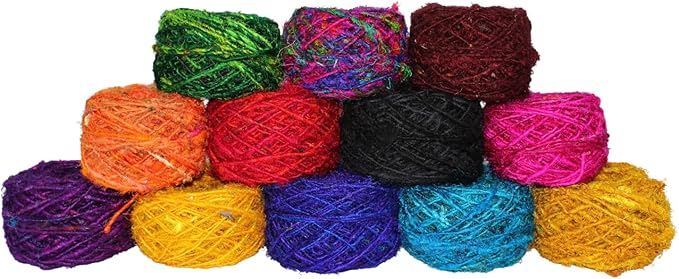 Knitsilk Recycled Sari Silk Yarn – Yellow Colour | 85 Yards | 100g | Eco-Friendly Handspun Fiber for Knitting, Crochet & Weaving