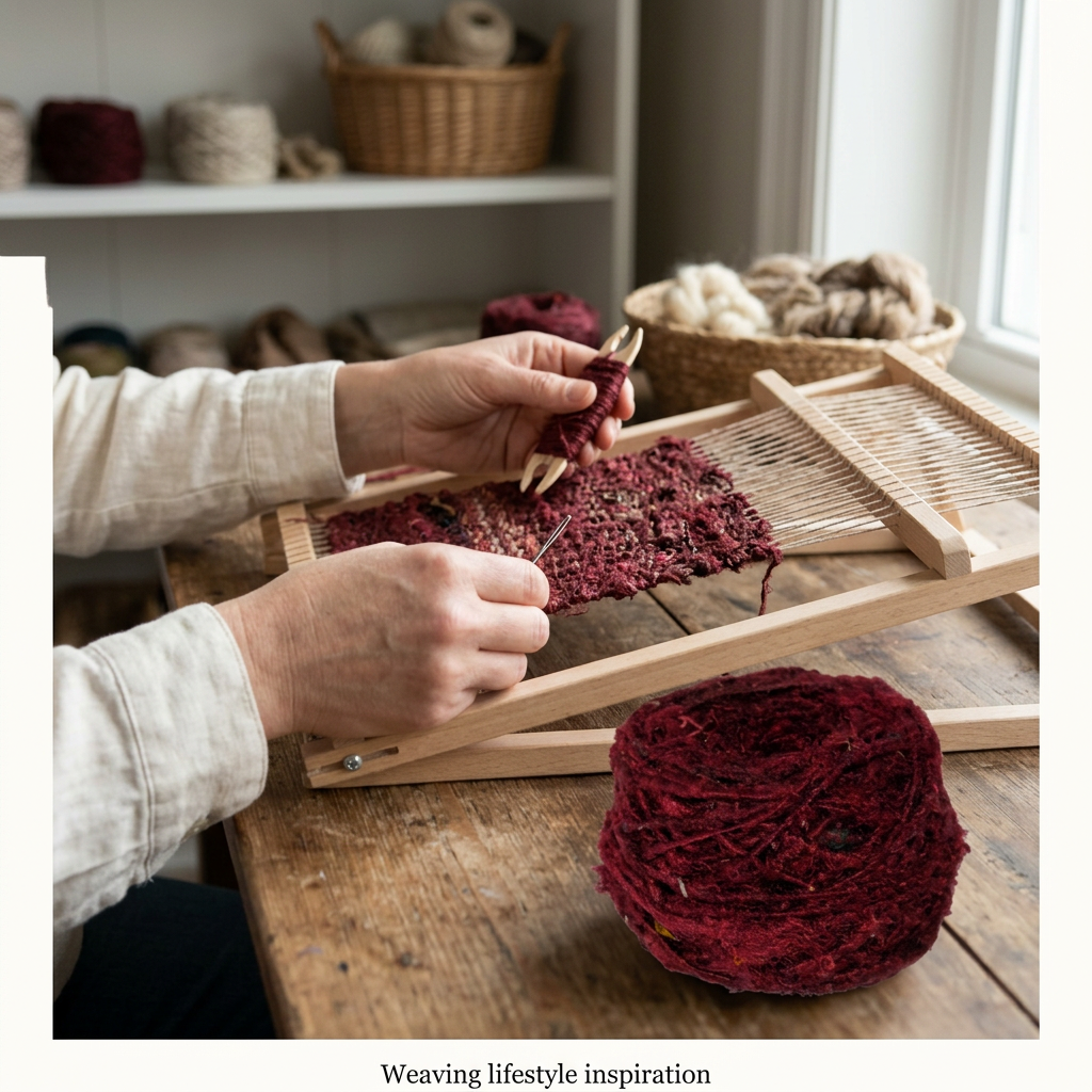 Lifestyle weaving inspiration using Brown textured recycled sari silk yarn.