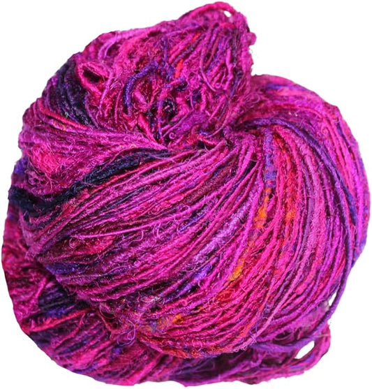 Knitsilk Premium Recycled Sari Silk Worsted Yarn(150+Yards)-Best for Knitting, Crocheting, and Jewelry Making Sustainable and Unique Texture Yarn (Magenta)