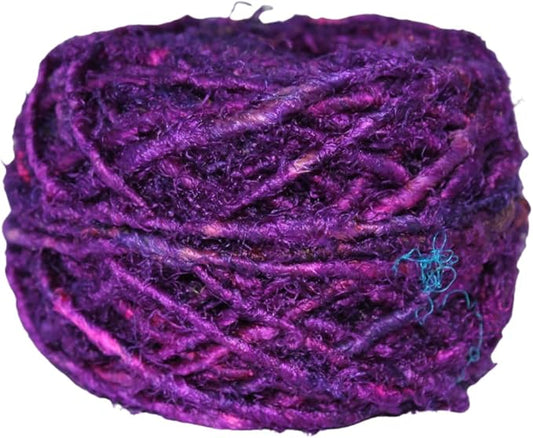 Knitsilk Recycled Sari Silk Yarn – Magenta Colour | 85 Yards | 100g | Eco-Friendly Handspun Fiber for Knitting, Crochet & Weaving