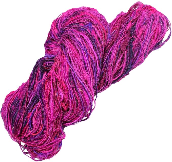 Knitsilk Premium Recycled Sari Silk Worsted Yarn(150+Yards)-Best for Knitting, Crocheting, and Jewelry Making Sustainable and Unique Texture Yarn (Magenta)