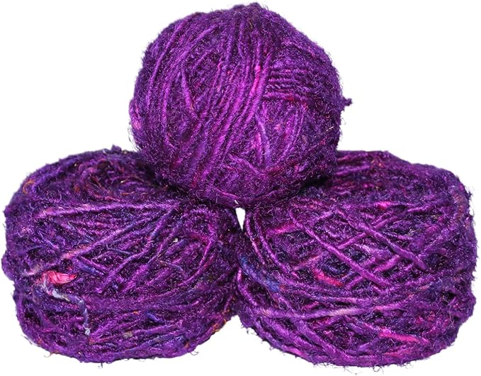 Knitsilk Recycled Sari Silk Yarn – Magenta Colour | 85 Yards | 100g | Eco-Friendly Handspun Fiber for Knitting, Crochet & Weaving